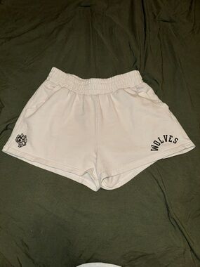 Darc Sport White Women's Athletic Shorts with Wolves Detail